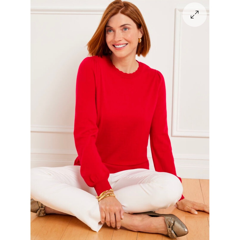 Talbots Petite Scallop Trim Pullover Sweater in Red Pop Size Small Petite